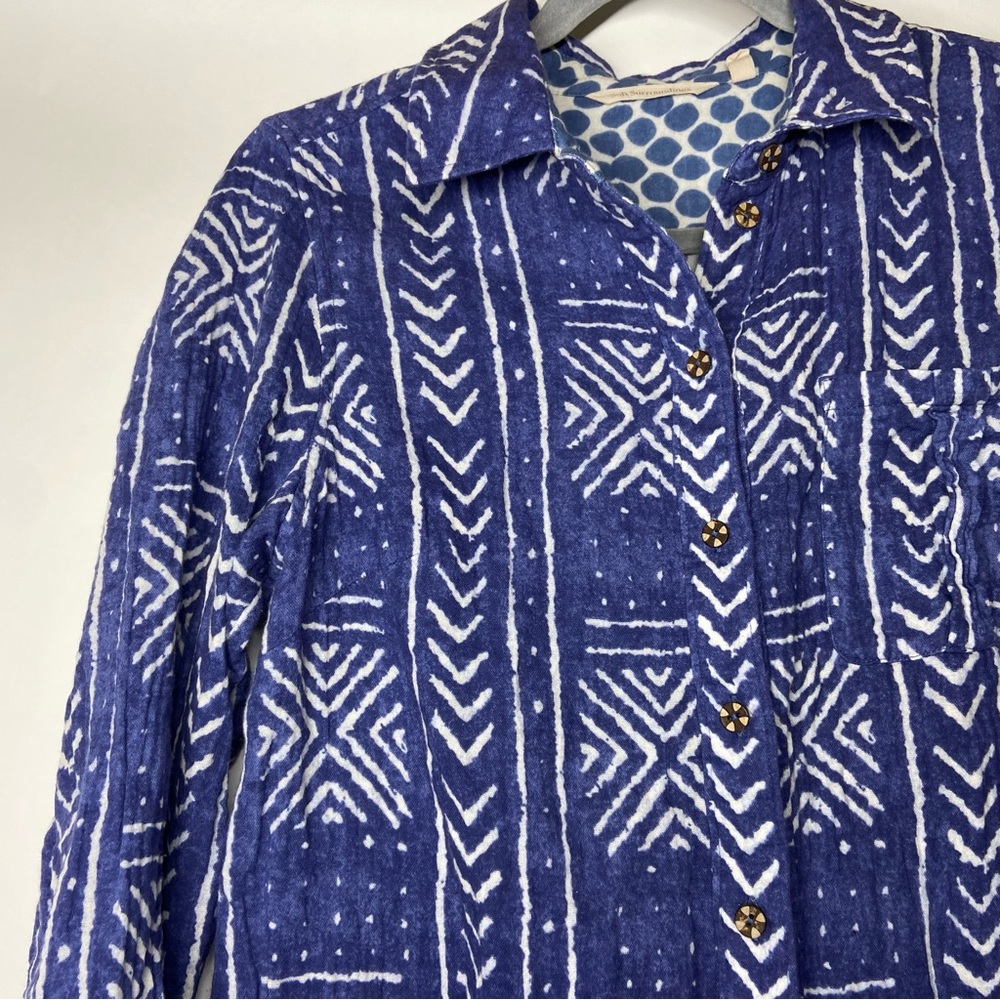Soft Surroundings Blue and White Long Sleeve Shirt Dress - Picture 3 of 8